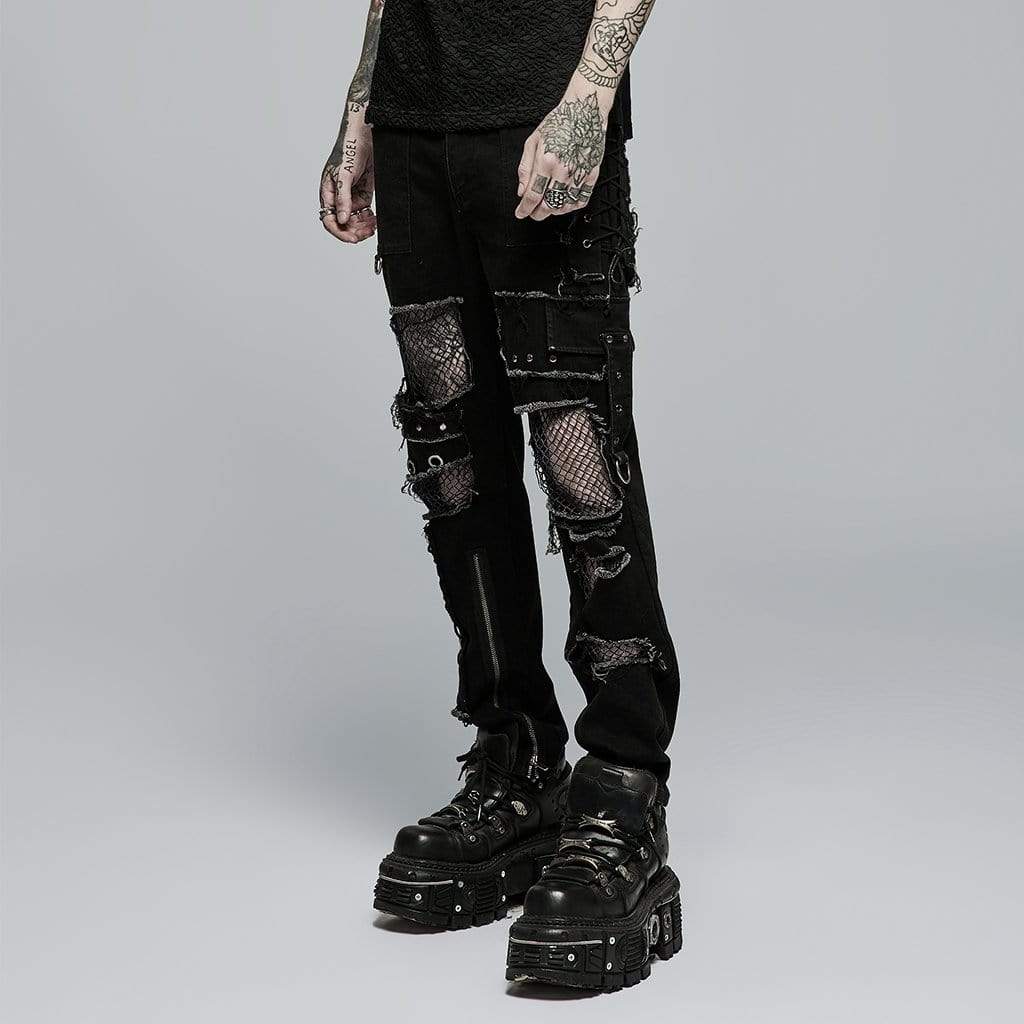 Men's Punk Strappy Splice Cutout Pants – Punk Design