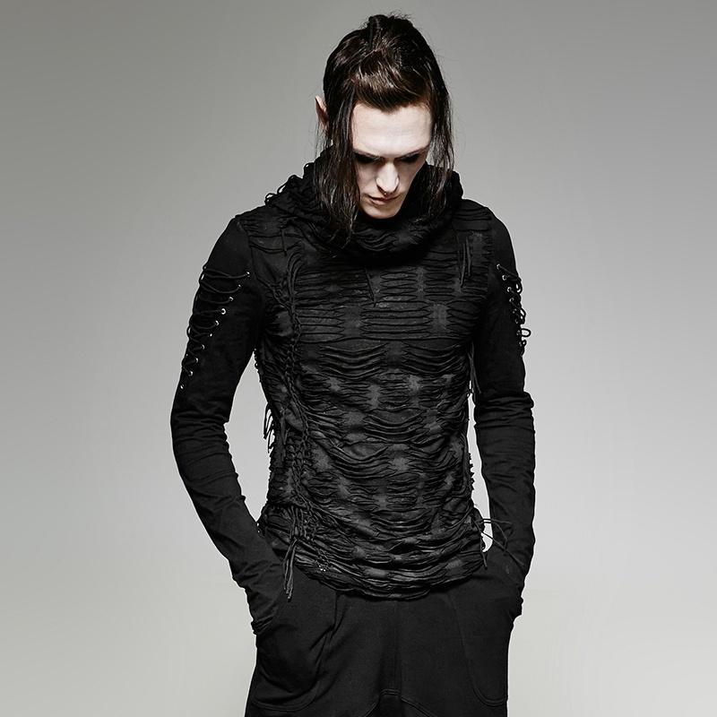 Men S Ripped Hole Hooded Sweater Punk Design