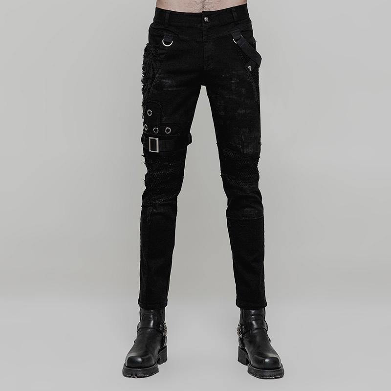 Men's Personality Distressed Mesh-paneled Skinny Trousers – Punk Design