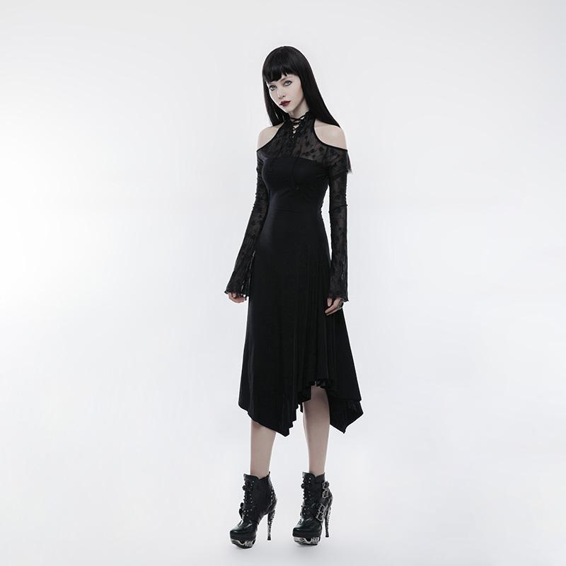 Women's Gothic Off The Shoulder Lace Spliced Cropped Dress