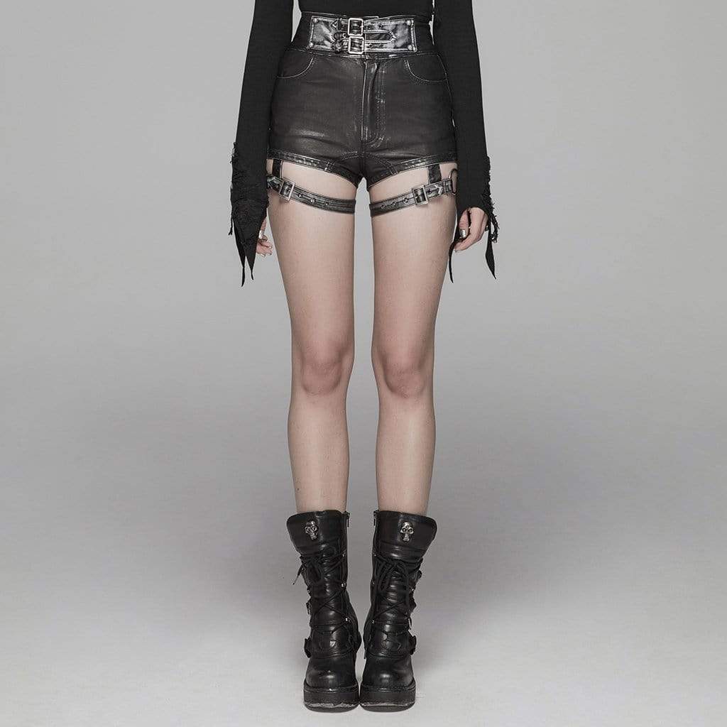 Damen Goth Shorts Mit Hoher Taille Und Schnurung Aus Kunstleder Mit Tragern Punk Design