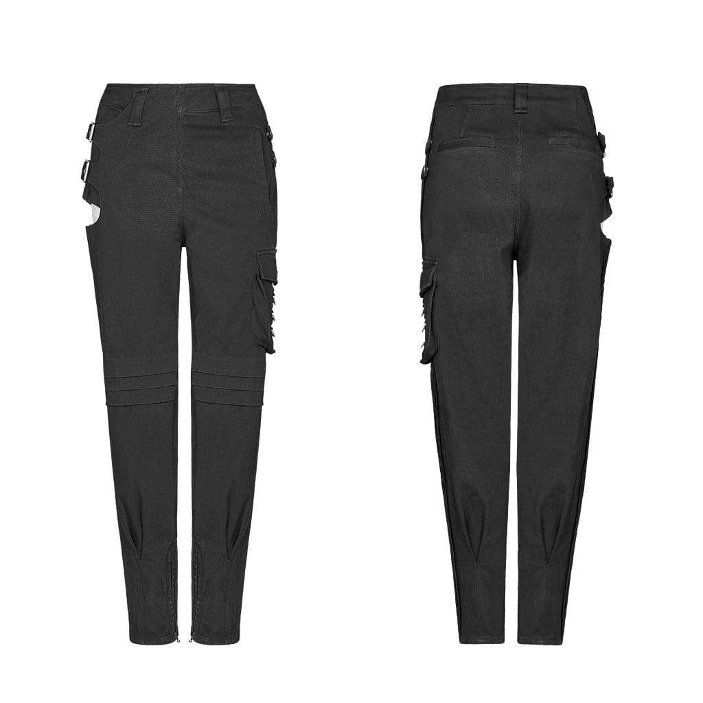 Pantalones Cargo De Tobillo Ahuecado Negro Gotico Para Mujer