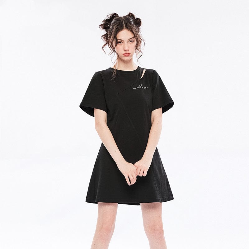 RAM SKULL BLACK RIPPED BACK T SHIRT DRESS