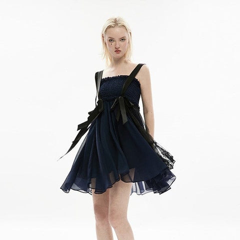 Abito senza spalline in chiffon multistrato Lolita Bowknot da donna