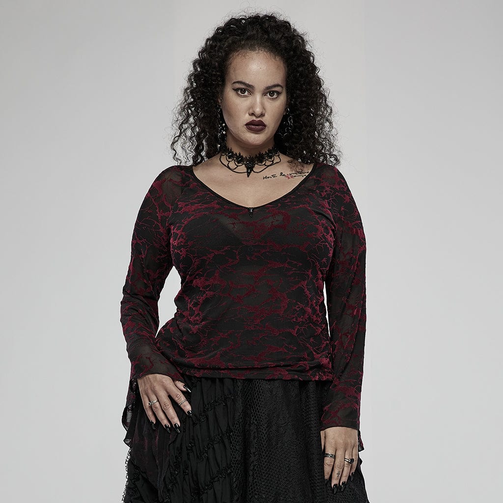 Women's Plus Size Gothic Off Shoulder Ruffles Long Sleeved Top – Punk Design