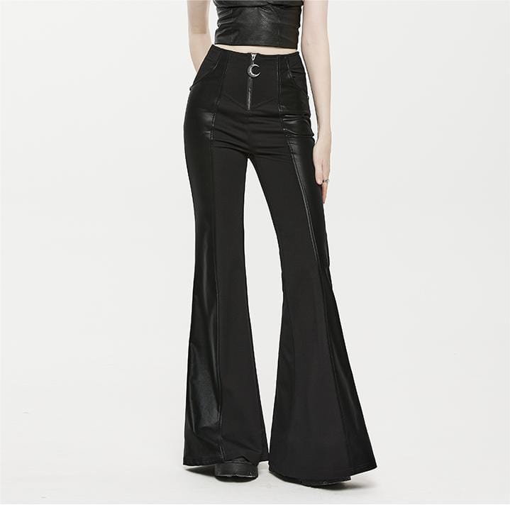 Black Synthetic Leather V-Cut Flare Pants | Solar - Mamamoo - Fashion Chingu