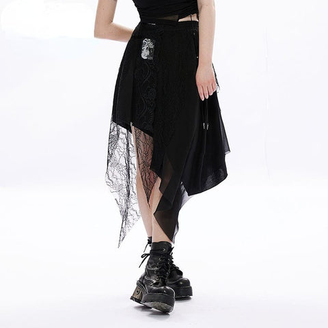 Women's Punk Irregular Hem Lace Skirt