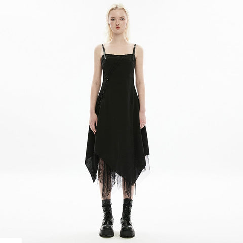 Damen Punk Unregelmäßige Spitze Splice Slip Dress