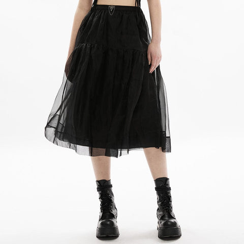 Women's Punk Mesh Splice Layered Two-wear Skirt