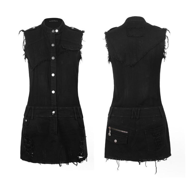 black fitted denim dress