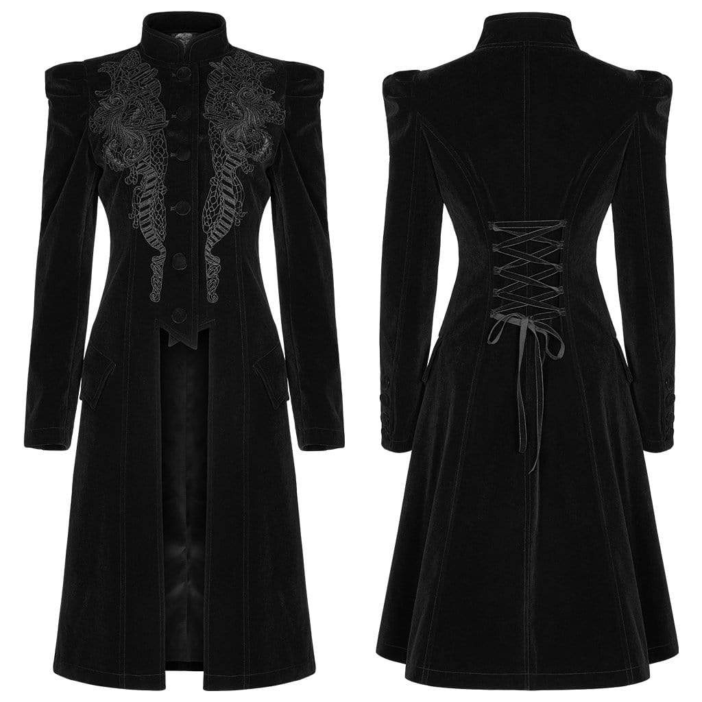Women's Victorian Gothic Stand Collar Floral Woolen Dovetail Coats ...