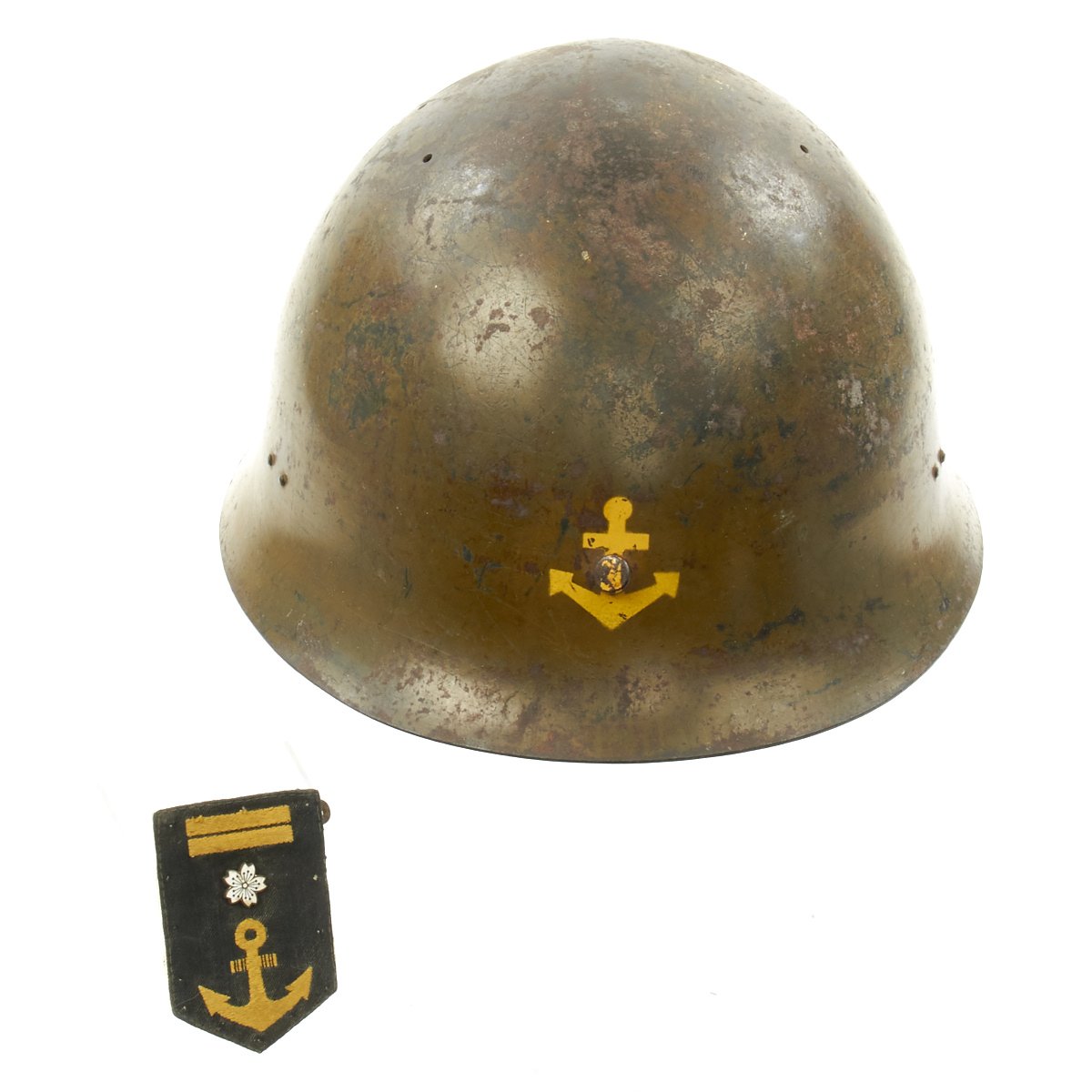 Original Wwii Japanese Special Naval Landing Forces Snlf Helmet With Uniform Insignia International Military Antiques