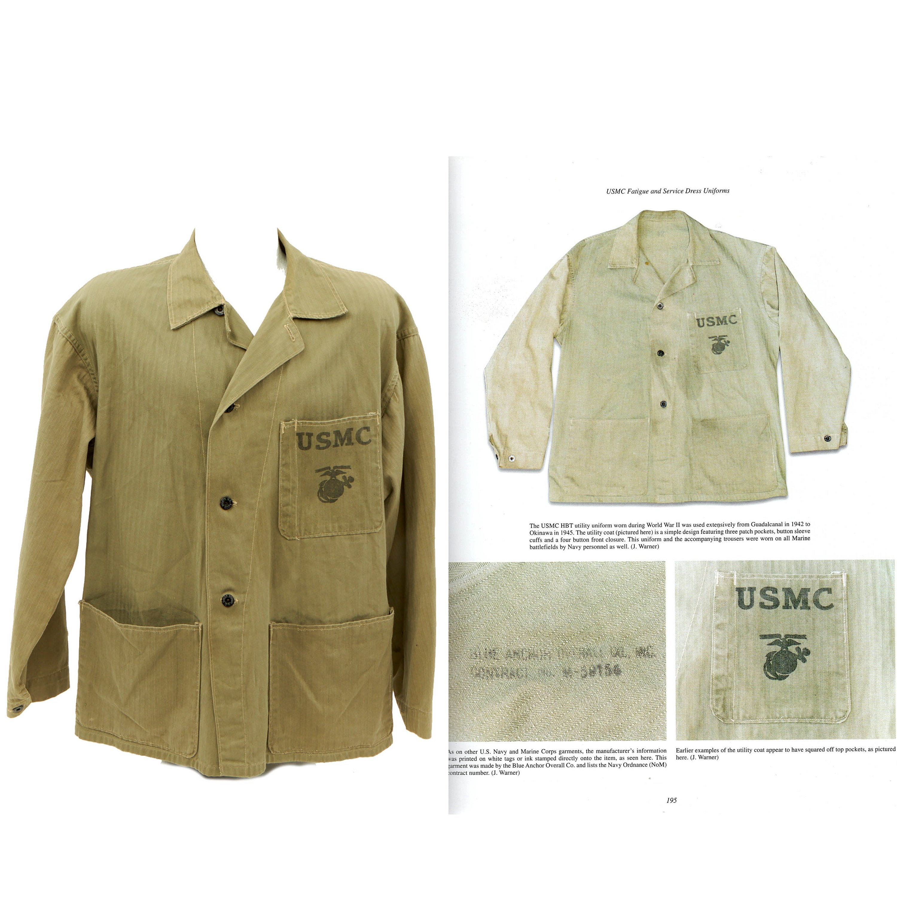 Original U.S. WWII Marine Corps USMC HBT Herringbone Twill P41 Utility  Jacket - As Seen In Book