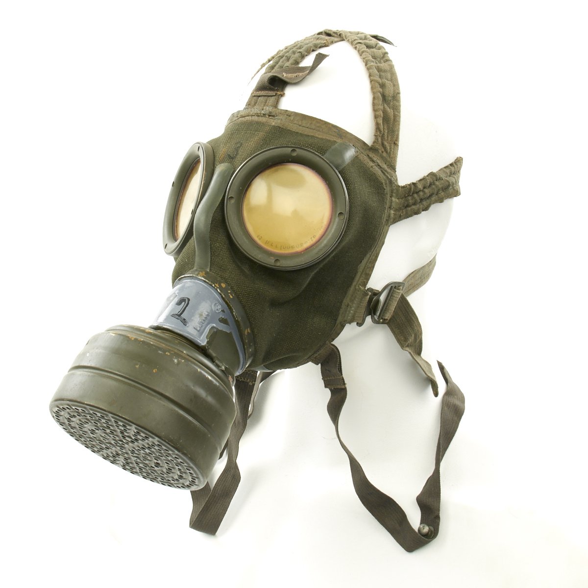 Original German WWII Normandy Camouflage M35 Helmet and Gas Mask ...