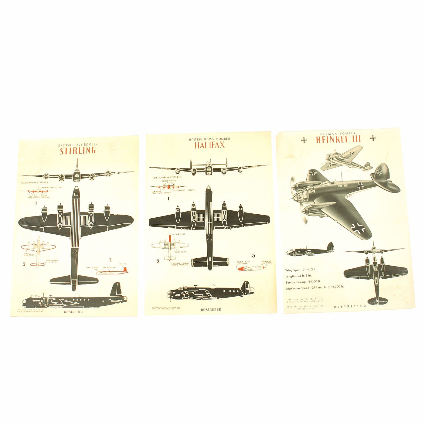 Original U.S. WWII Set of 3 USAAF Aircraft Identification Posters: Ger ...