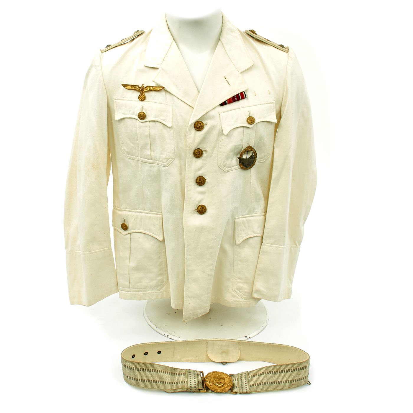 Original German WWII Kriegsmarine Oberleutnant White Summer Tunic with ...