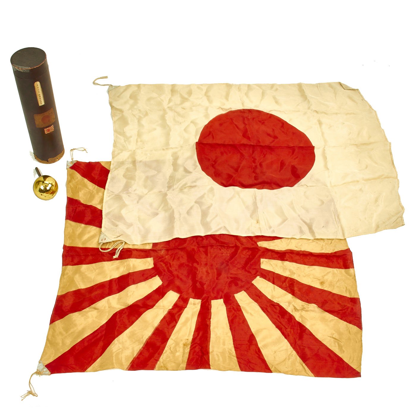 Original Wwii Japanese Flag Set In Case With Pole Top 27 X 31 Risin International Military Antiques
