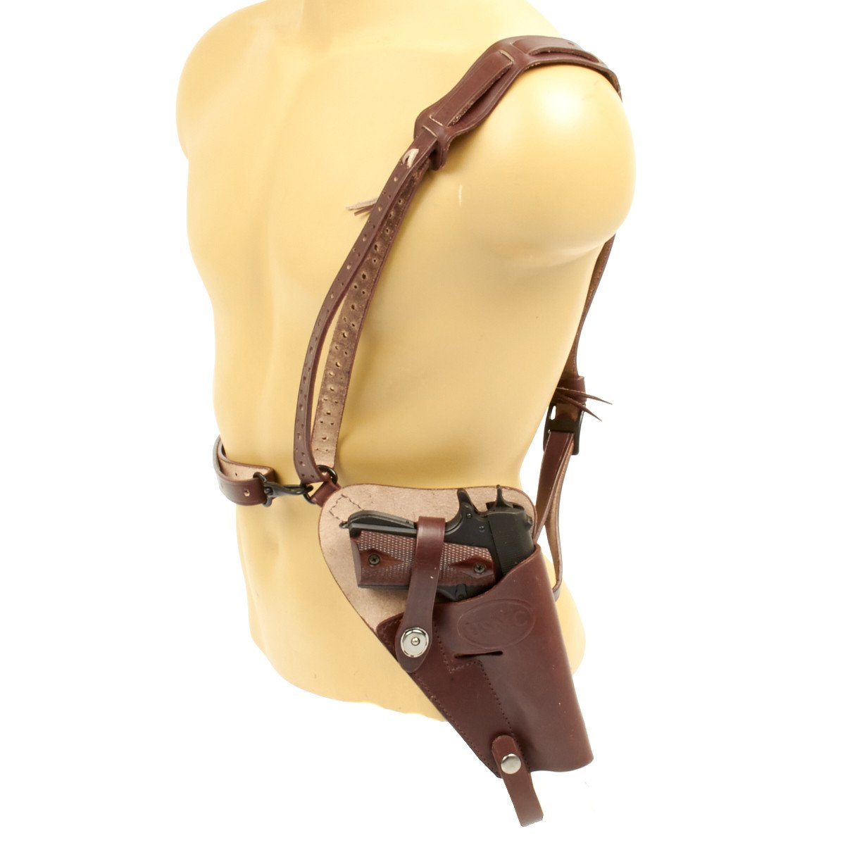 U.S. WWII .45 Cal M7 Shoulder Holster Rig- Brown Leather Embossed USMC