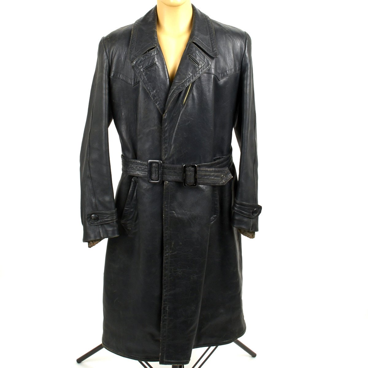 Original German WWII Officer Size 42 Black Leather Greatcoat with ...