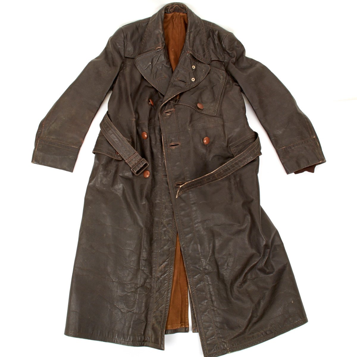 Original German WWII Kradmantel Brown Leather Greatcoat with PRYM Snaps ...