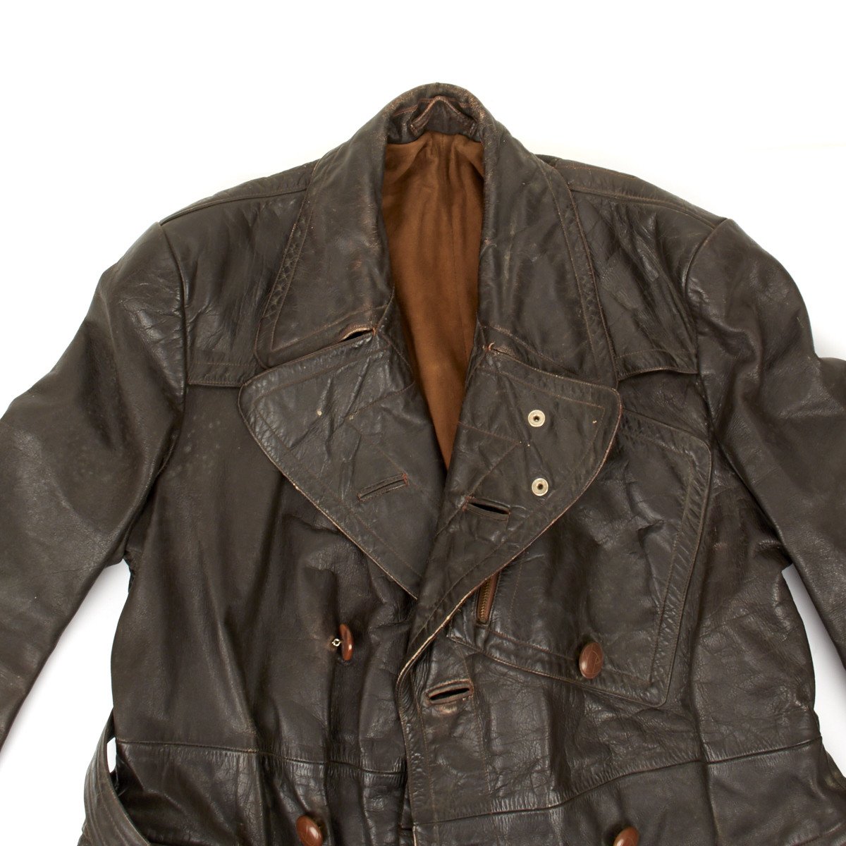 Original German WWII Kradmantel Brown Leather Greatcoat with PRYM Snaps ...