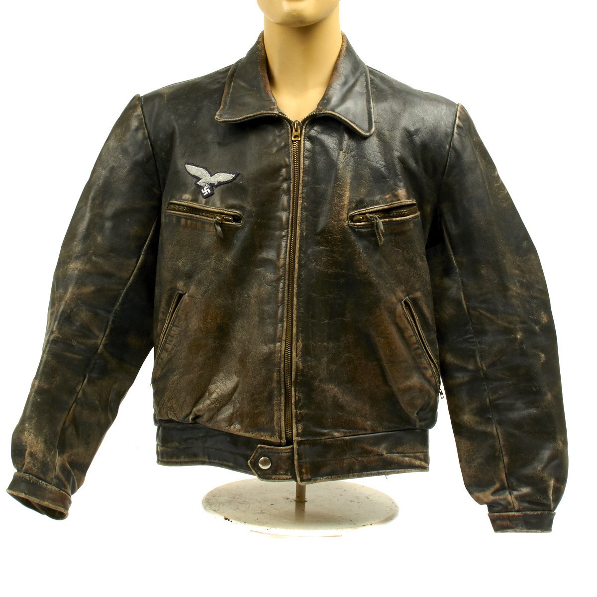 Original German Wwii Luftwaffe Officer Leather Flight Jacket With Bullion Eagle International Military Antiques