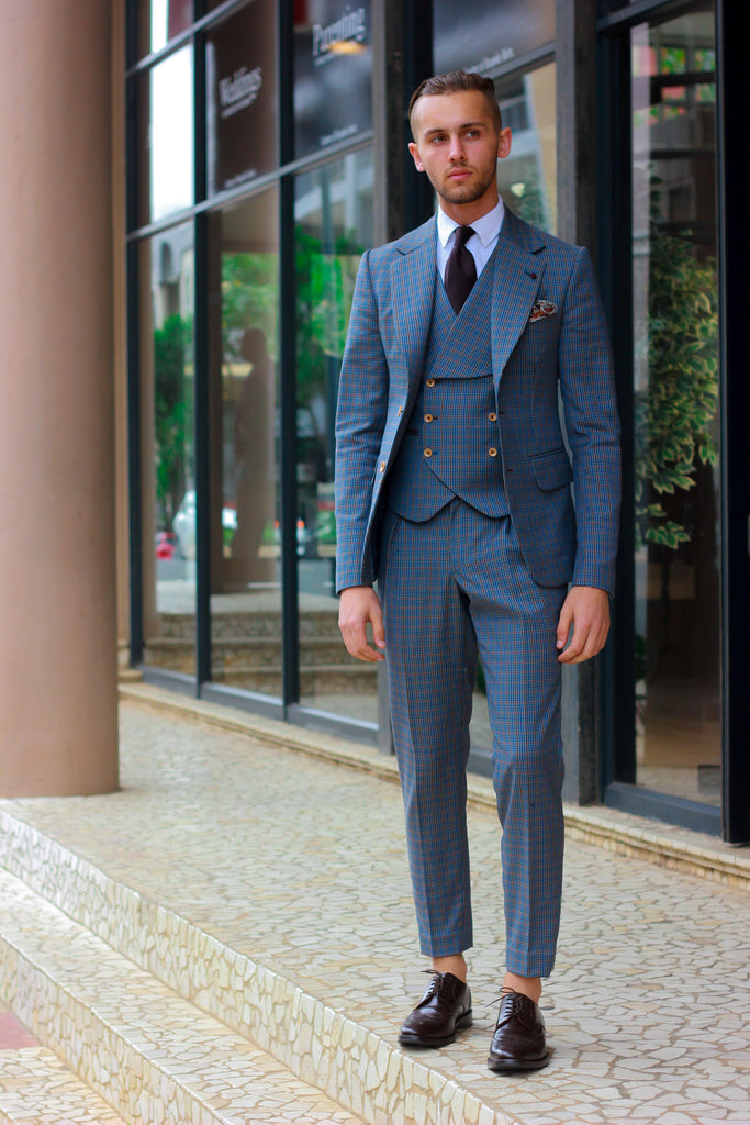 3-Piece Blue Gun Club Check Suit. – O.S Man Tailor Made