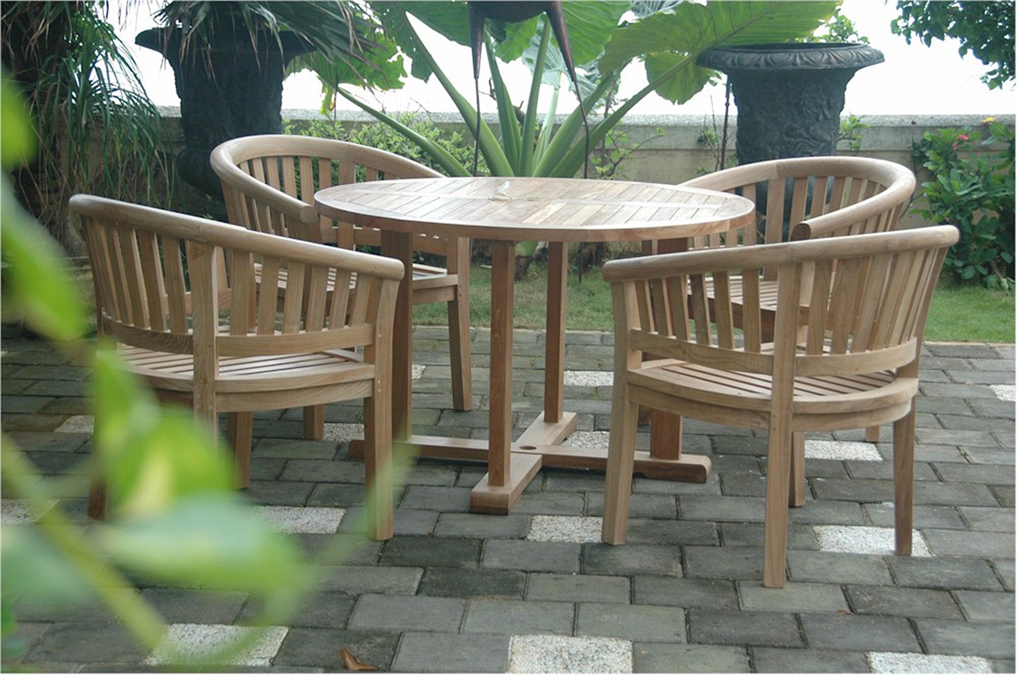 Anderson 47 Round Table Armchair 5pc Teak Dining Set Teakwood Central