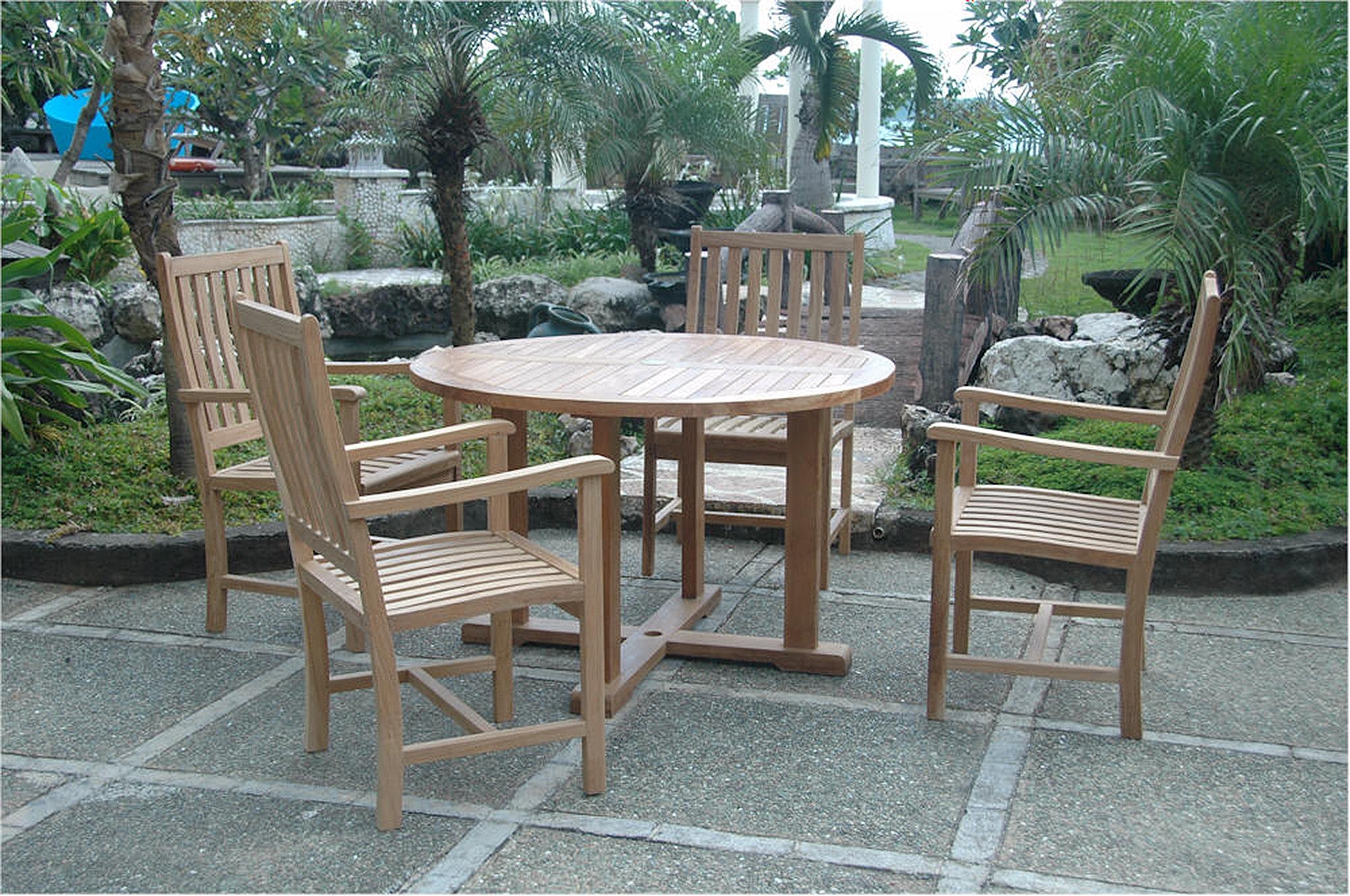 Anderson Teak 5 Piece Round Table Teak Patio Dining Set