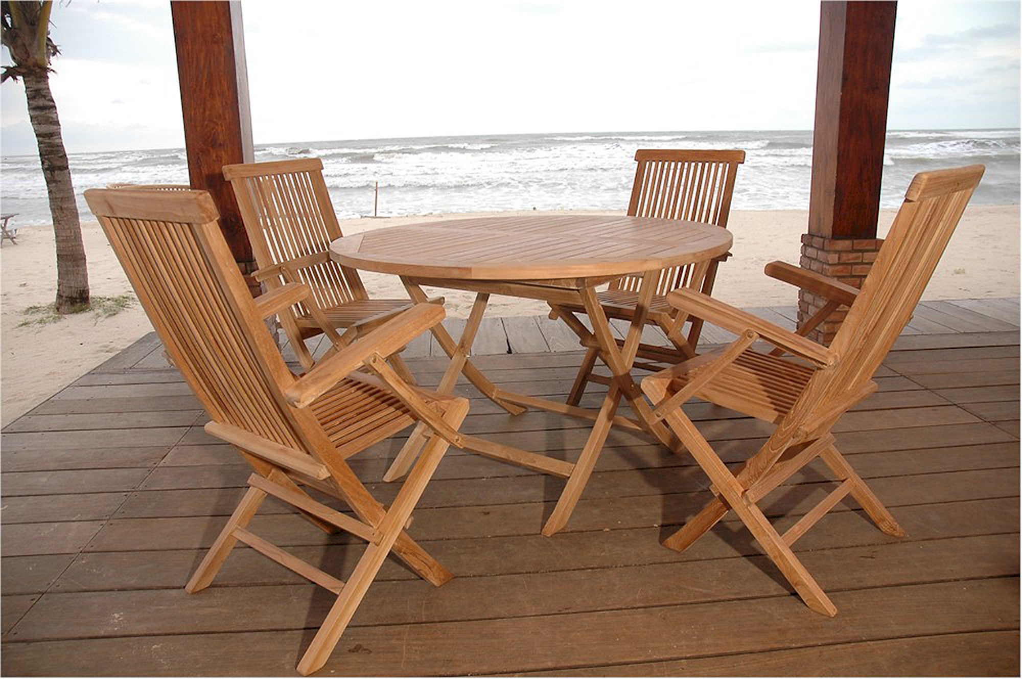 Anderson Round Folding Teak Table Classic Chair Set Bahama Set