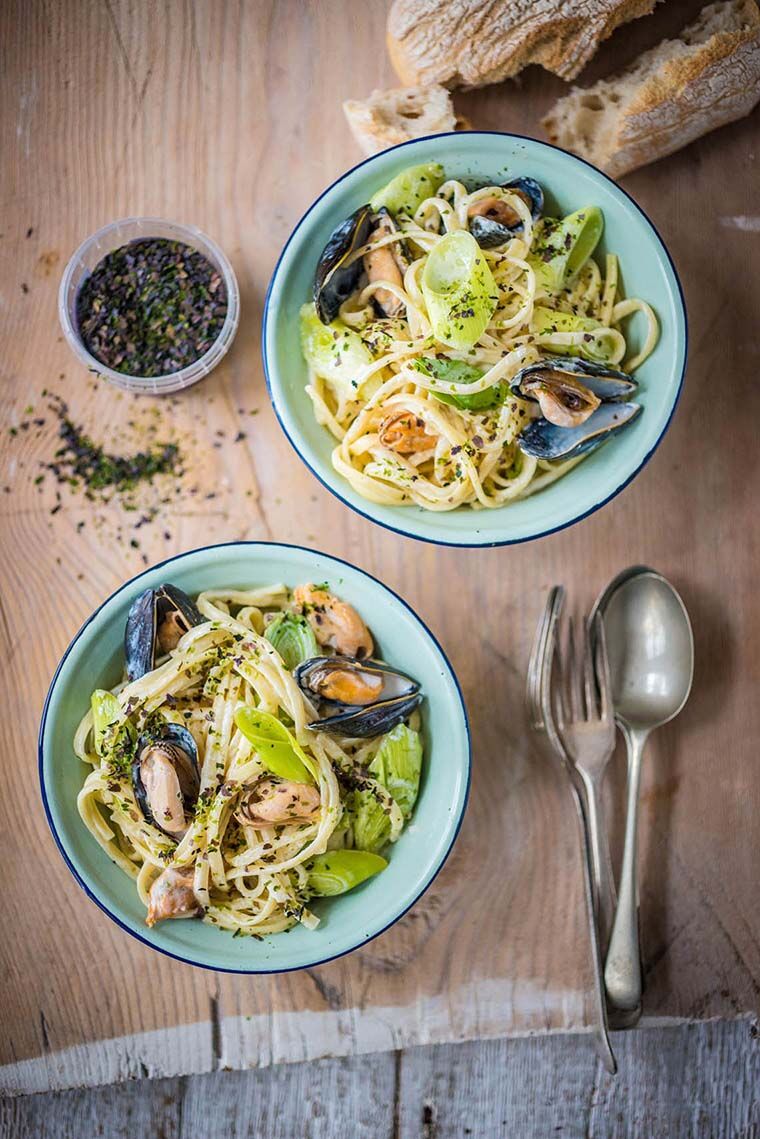 Cornish Mussels with Leeks, Parsley and Smoked Sea Salt