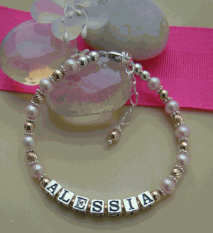 Gold Filled Sterling Silver Freshwater Pearls Name Custom Baby Bracelet