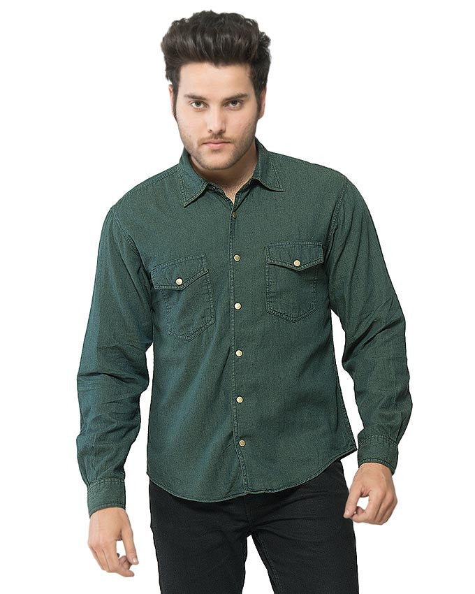 green denim shirt