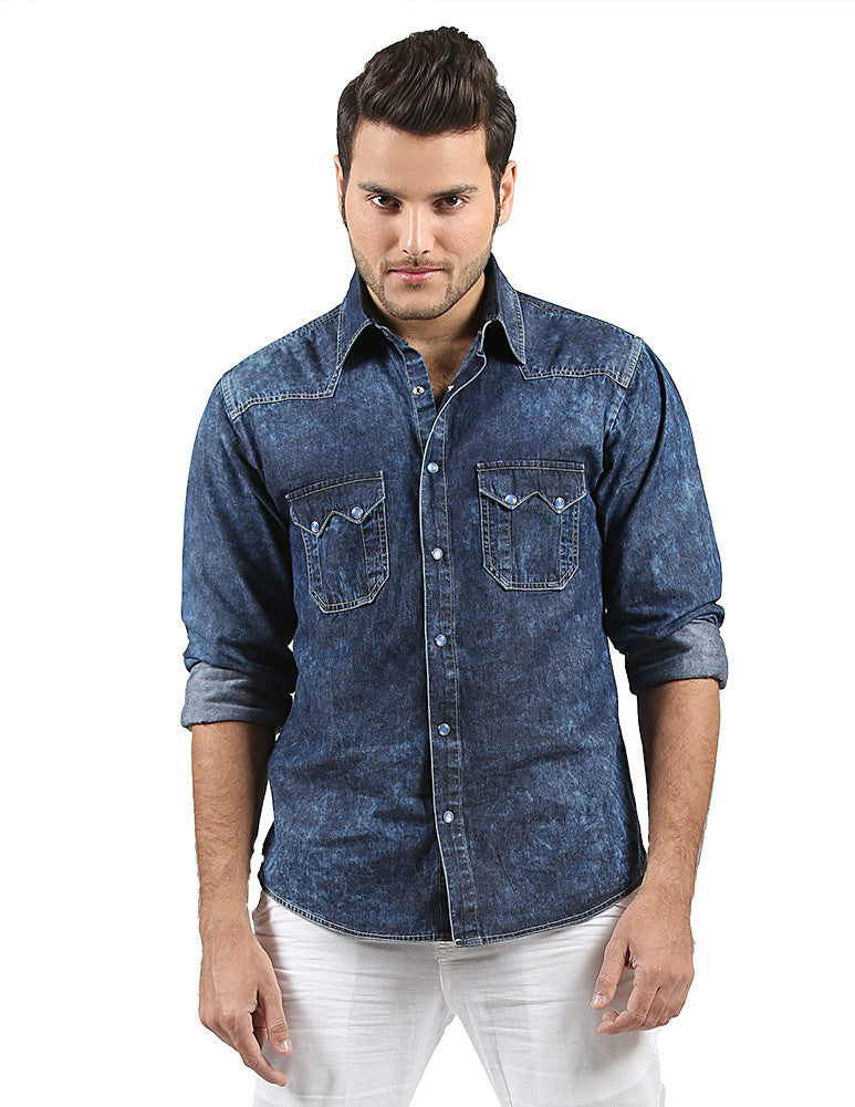 dark blue denim shirt mens