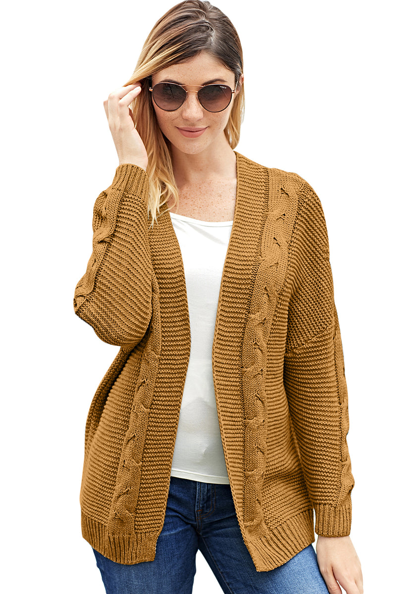 Buy Khaki Wide Long Sleeve Knit Cardigan Online India - Boldgal.com