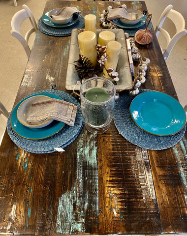 Espresso Table with Ivory White and Cottage Blue splash