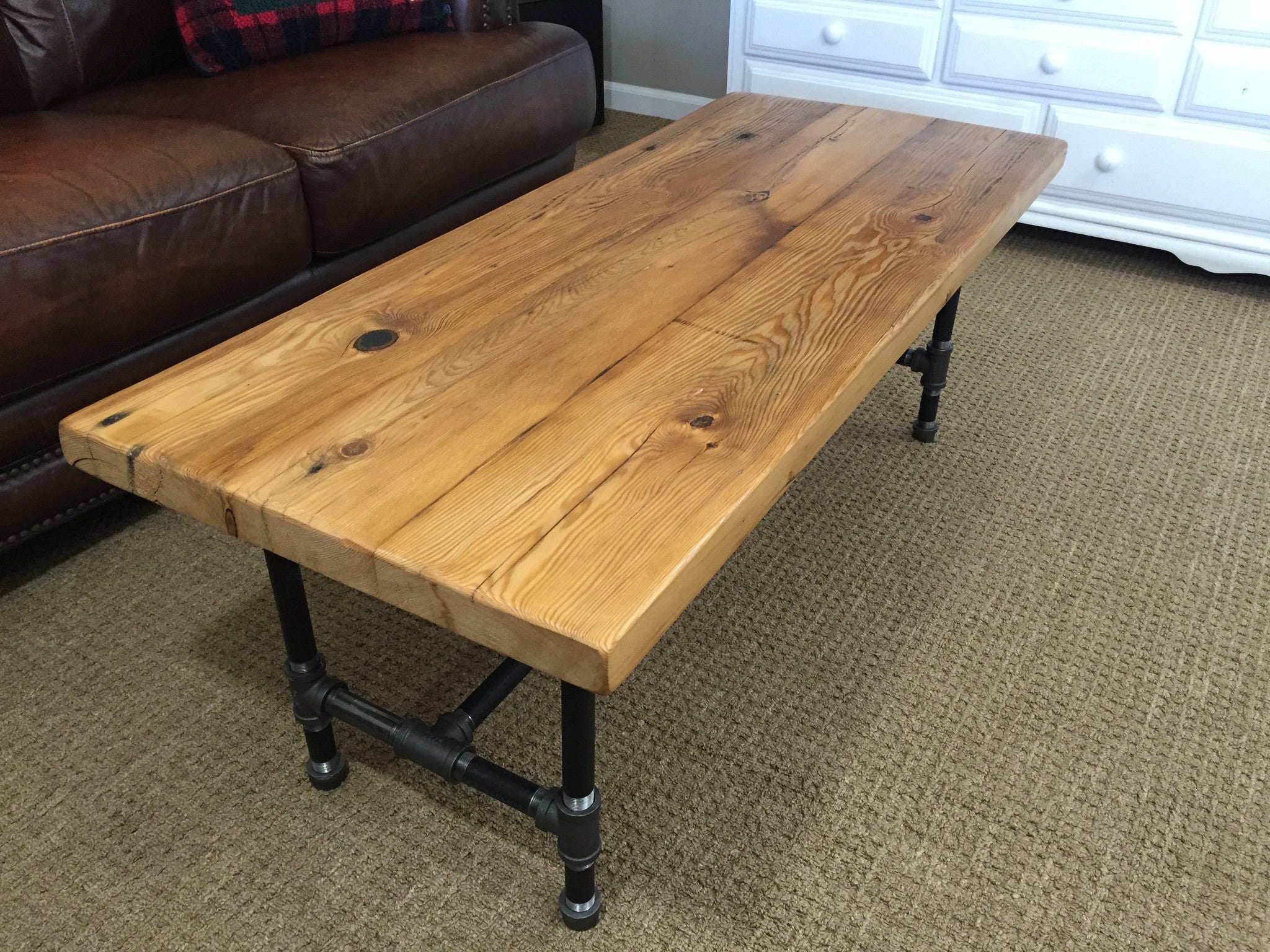 Reclaimed Barn Wood Coffee Table with Industrial Pipe Legs