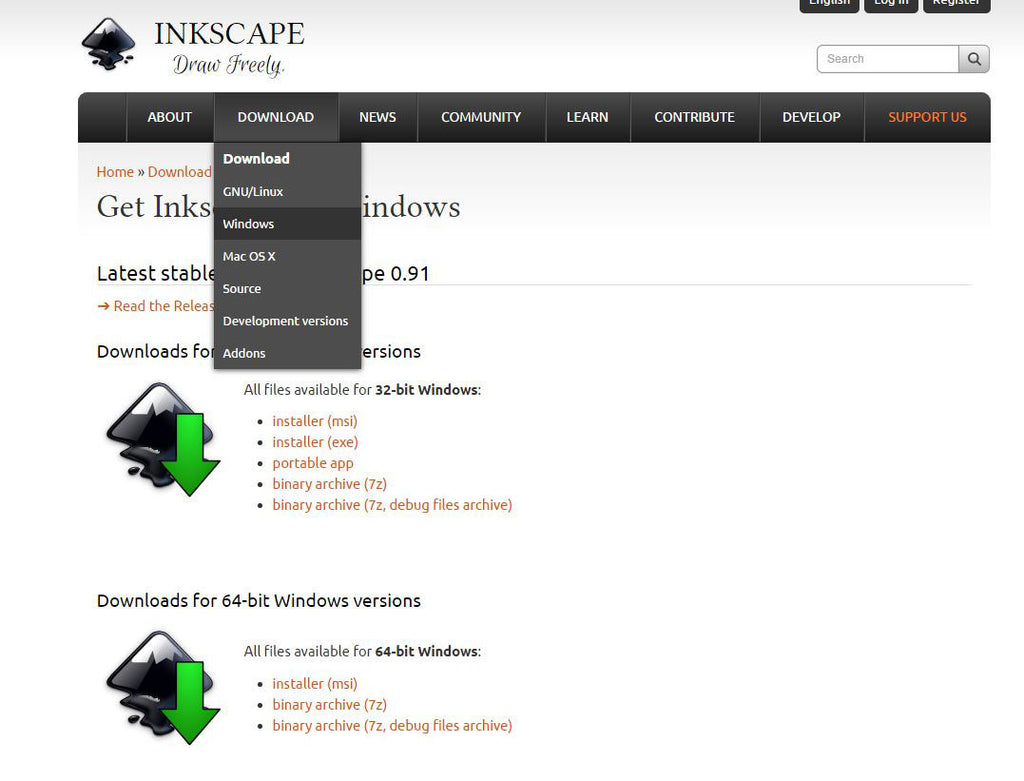 Inkscape download website