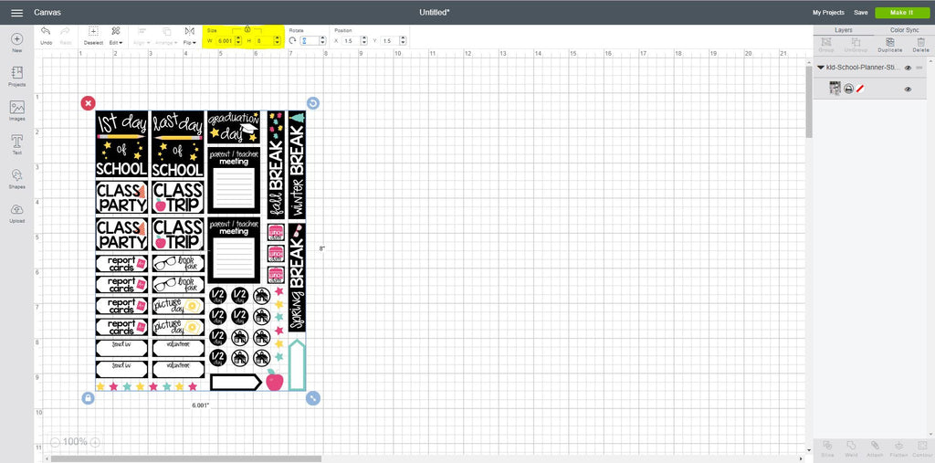 Setting up an image for Print Then Cut in Cricut Design Space