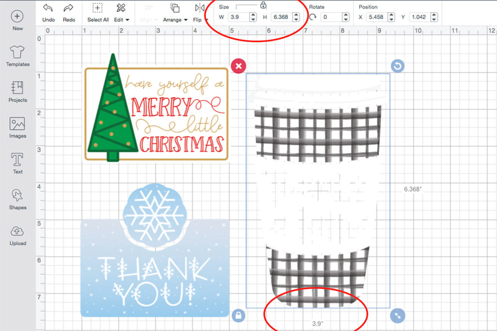 Measurements for the Latte Gift Card print then cut layer in Cricut Design Space