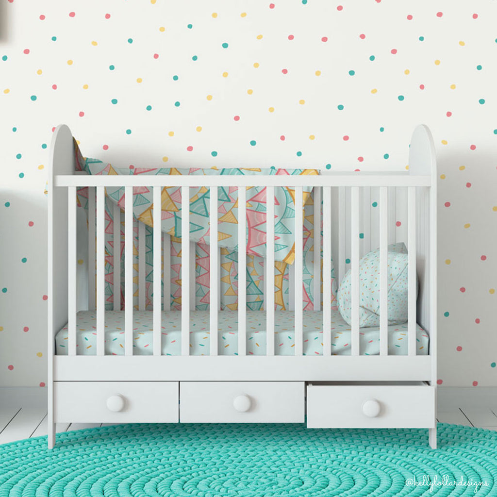 Sample Nursery Bedding and Wallpaper using the Little Baker Bear Collection by Kelly Lollar