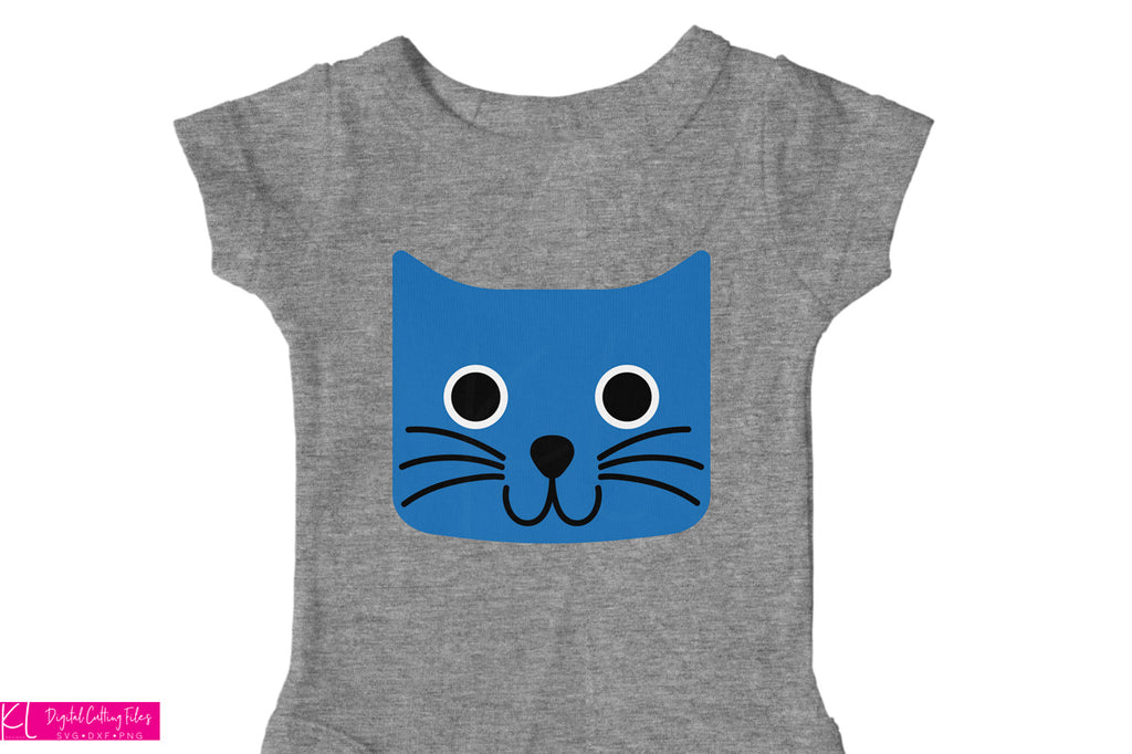 Grey baby bodysuit with the Cat with Glasses svg in blue without the glasses