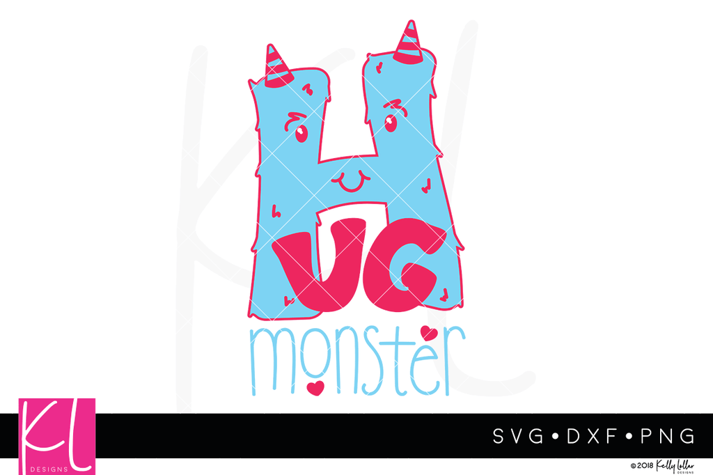 Hug Monster svg cut file with fuzzy horn topped letter H monster