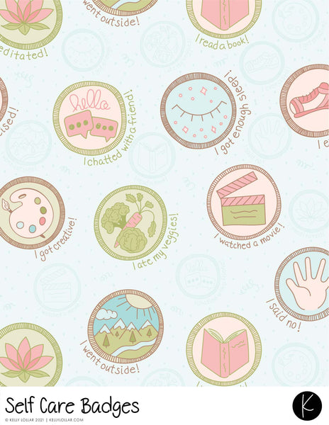 Self Care Badges Pattern Sheet by Kelly Lollar