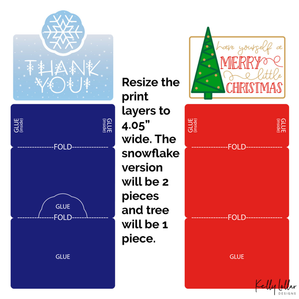 Assembly instructions for the Snowflake and Christmas Tree Holiday Gift Card Holders