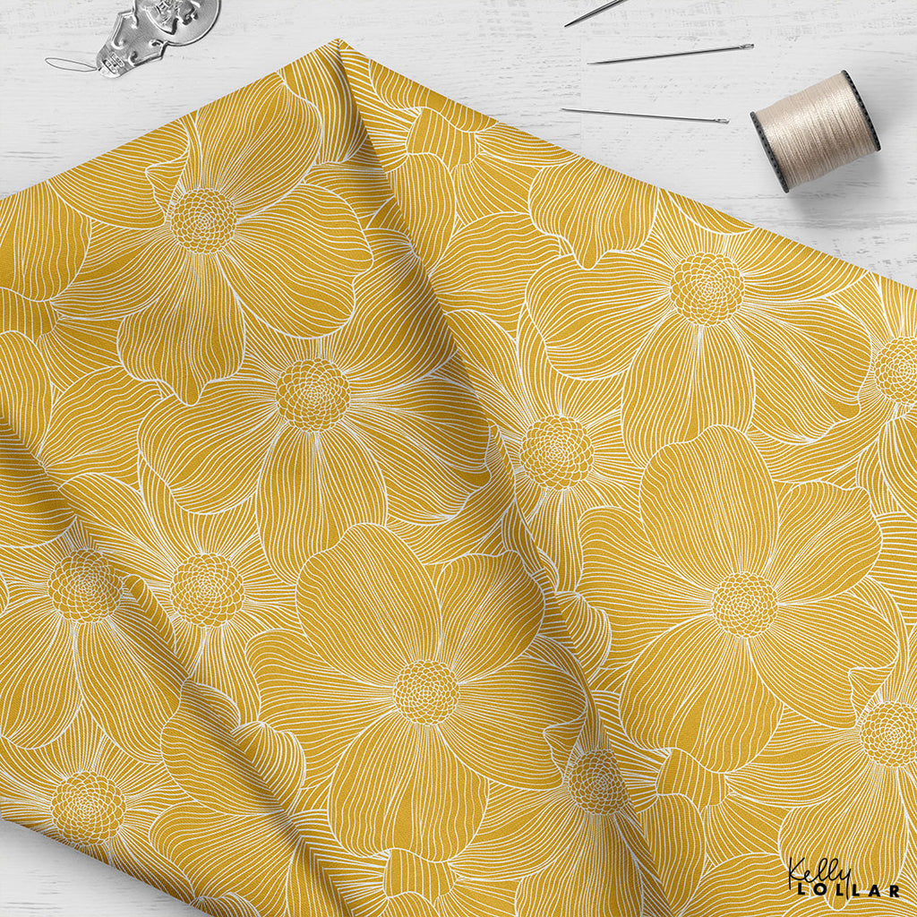 Sample Fabric Using the Dogwood Flower Pattern in Yellow by Kelly Lollar 