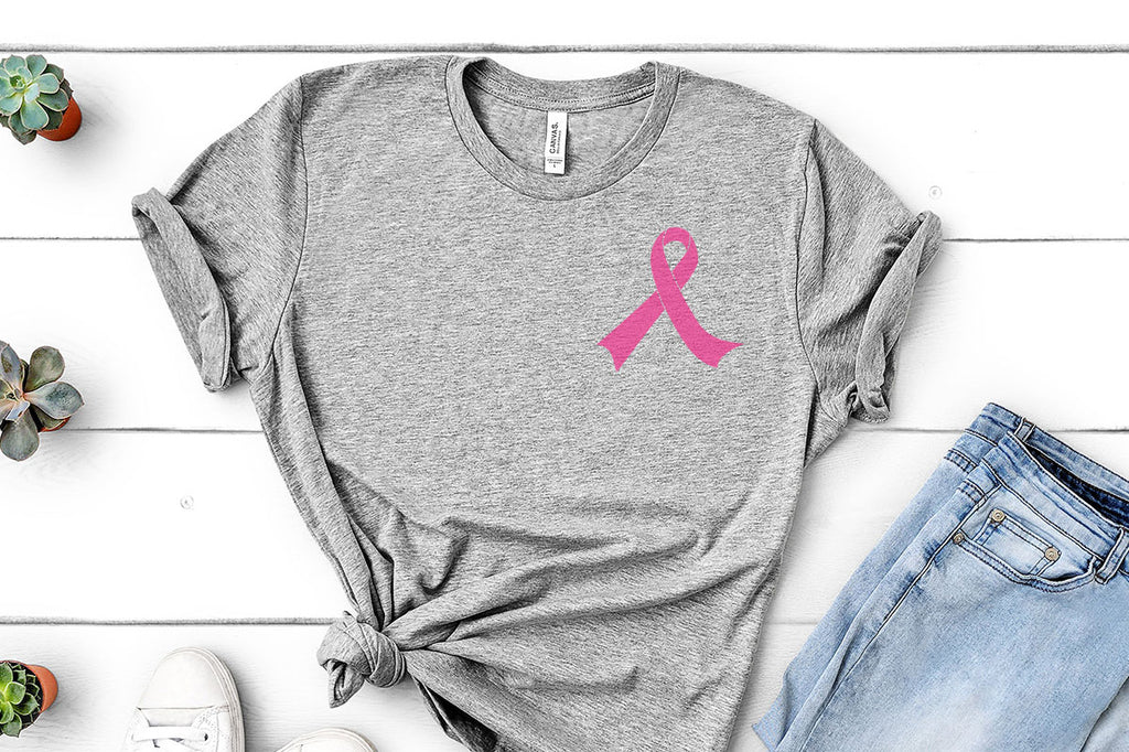 Women's shirt with the plain version of the breast cancer awareness ribbon svg cut file