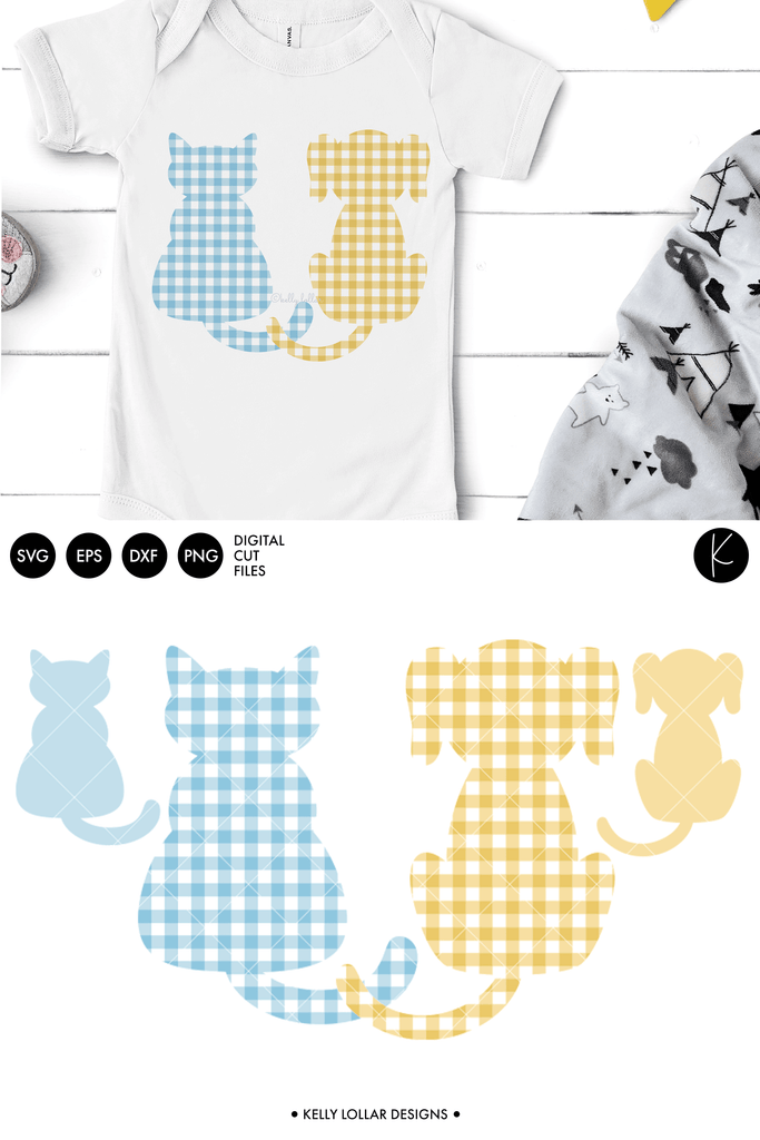 Gingham Cat and Dog Silhouette SVG DXF EPS PNG Cut Files | Free for Personal Use