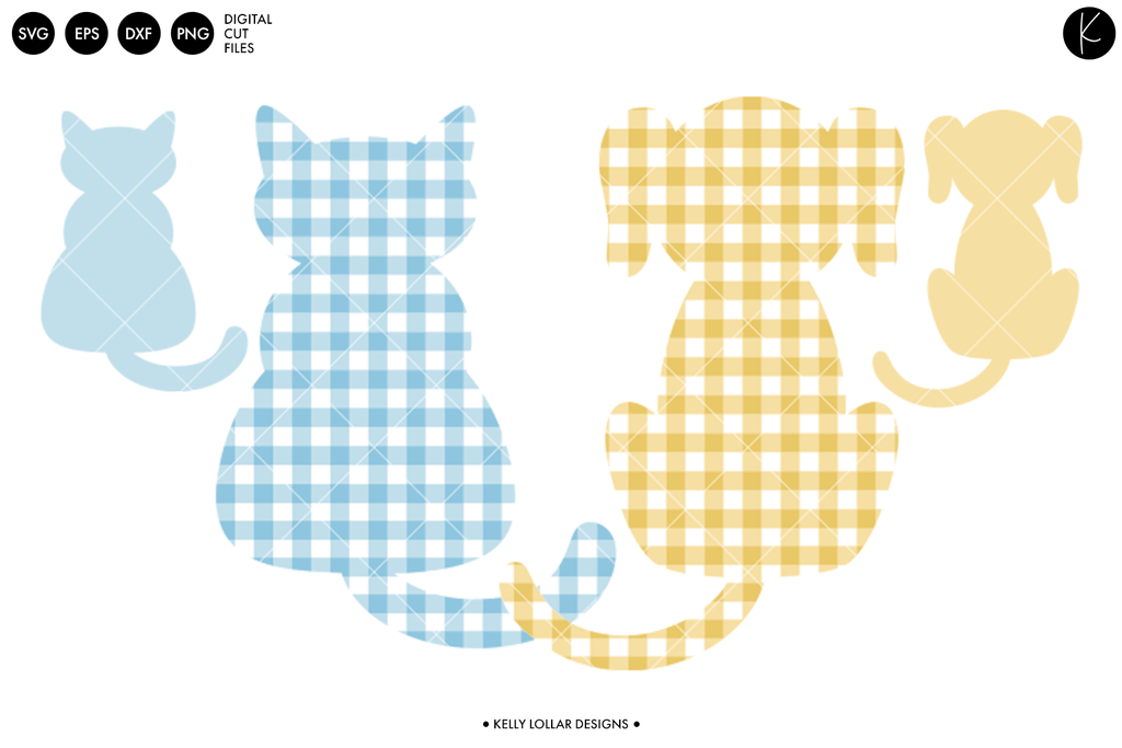 Gingham Cat and Dog Silhouette SVG DXF EPS PNG Cut Files | Free for Personal Use