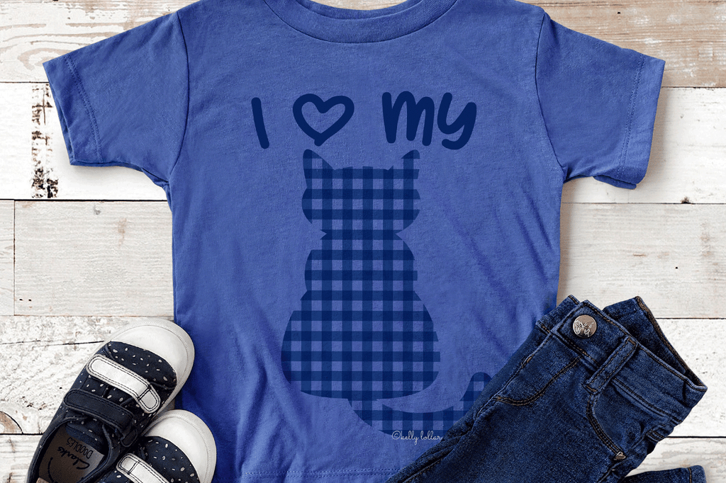 Toddler cat lover shirt made using the Gingham Cat and Dog Silhouette SVG DXF EPS PNG Cut Files | Free for Personal Use